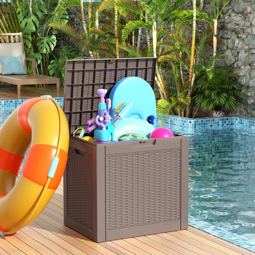 30 Gal. Light Brown Resin Deck Box Waterproof with Lockable Lid - Hercitys