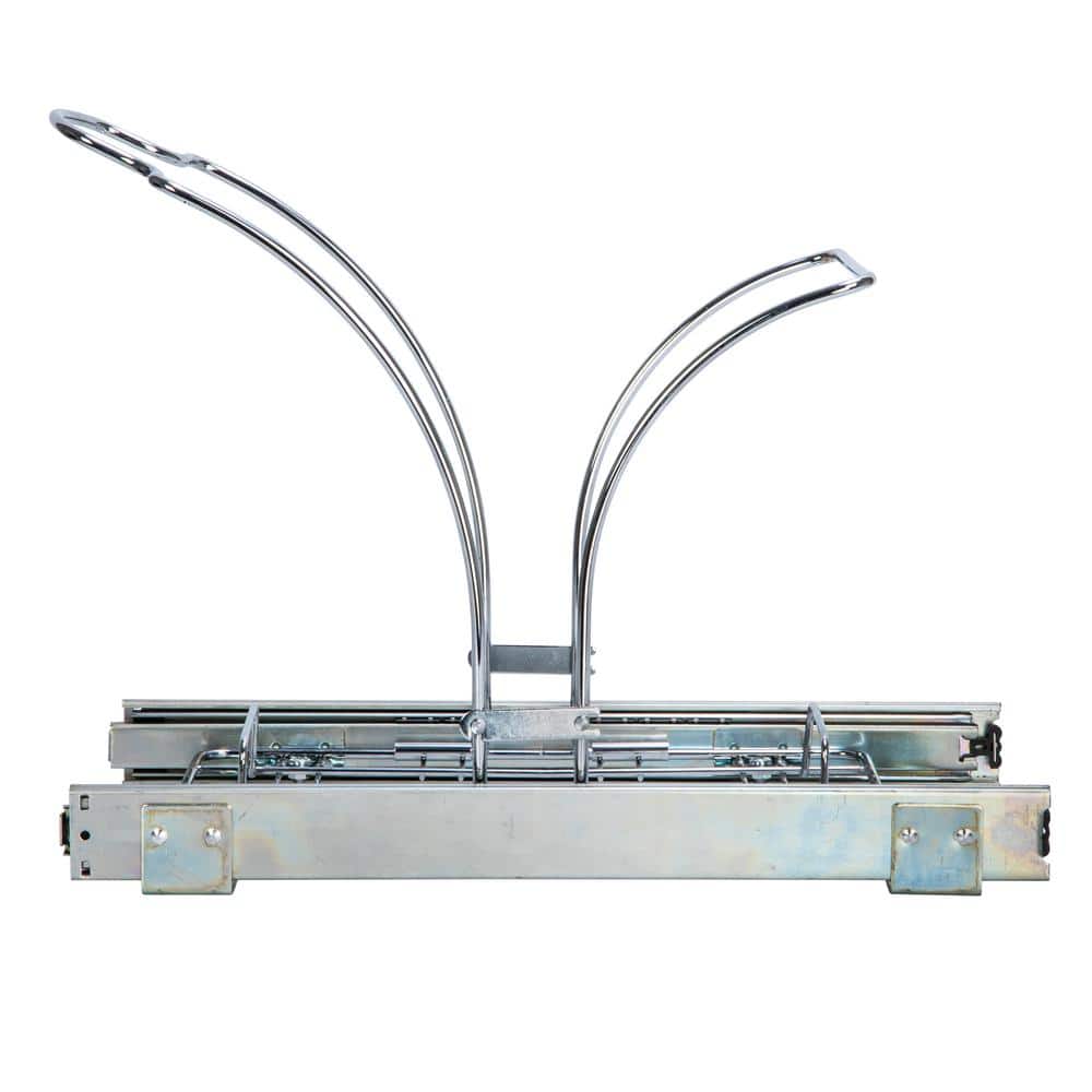 15 in. Single Sliding Trash Can in Chrome with 5 Gal. White Bin - Hercitys