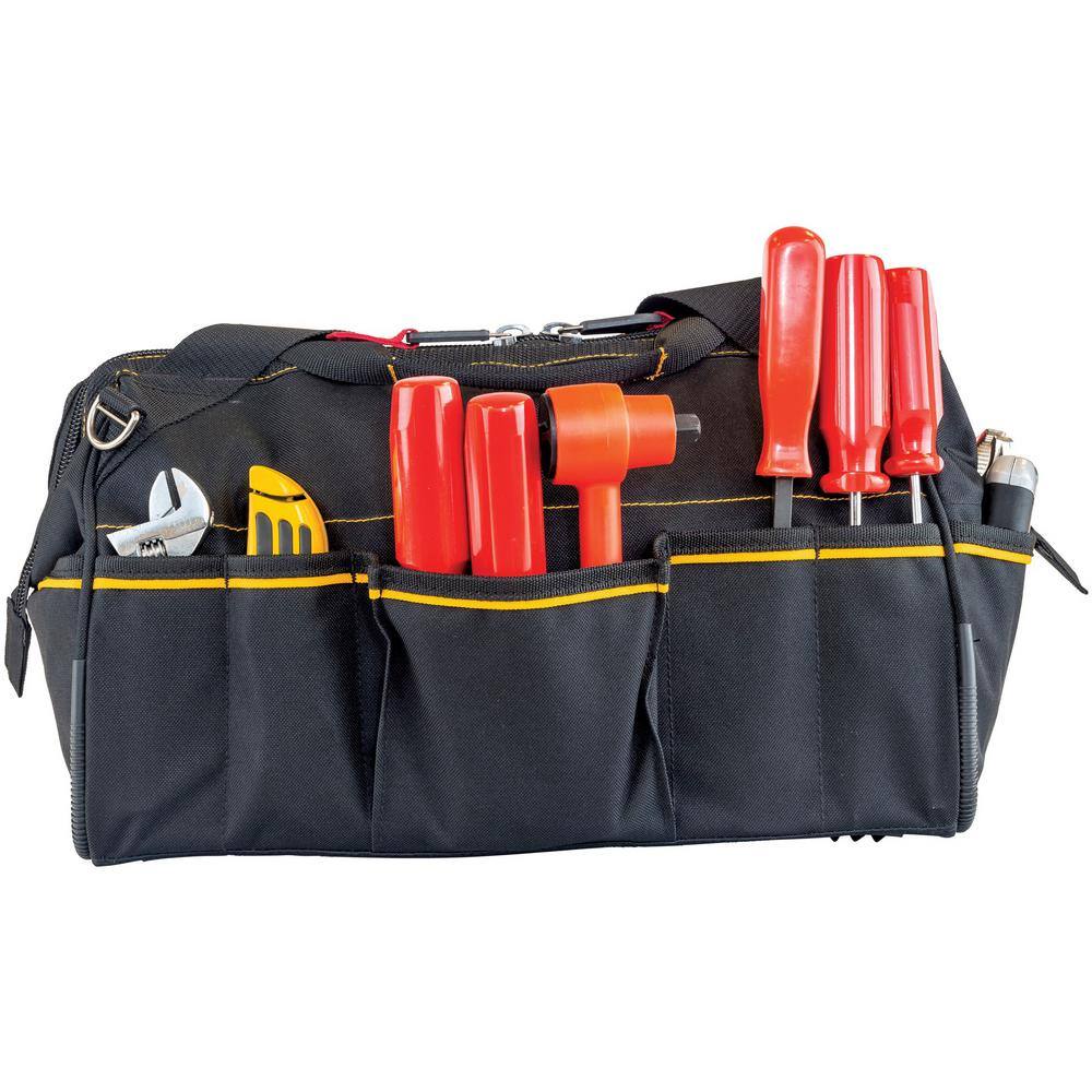 16 in. 14-Pocket Tech Wide Mouth Tool Bag in Black - Hercitys