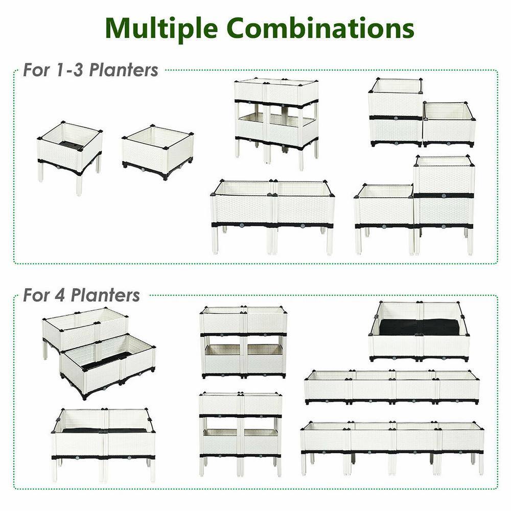 16 in. L x 16 in. W x 17.5 in. H White Plastic Raised Bed Elevated Flower Vegetable Herb Grow Planter Box (Set of 4) - Hercitys