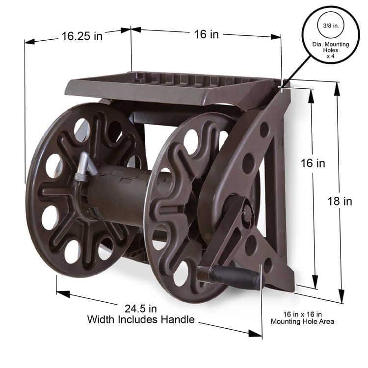 200 ft.  Bronze Resin With Shelf Wall Mounted Garden Hose Reel - Hercitys