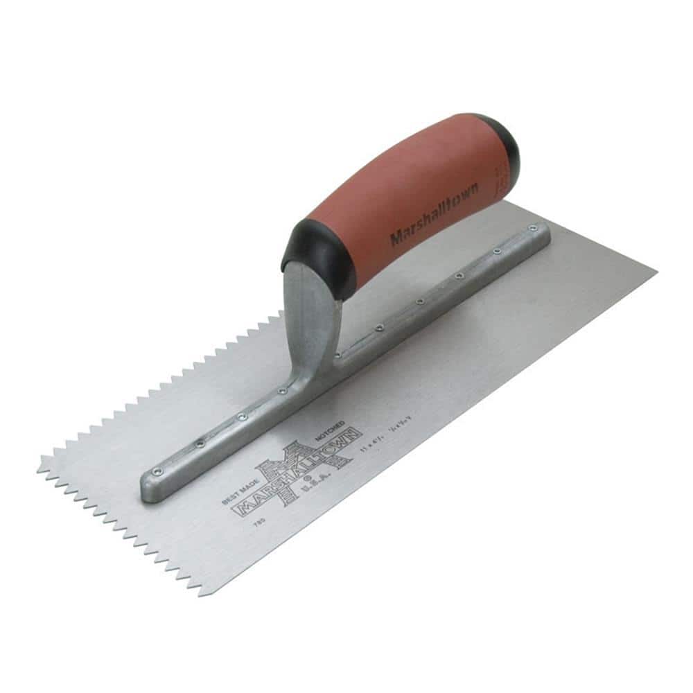 11 in. x 1/2 in. x 15/32 in. V-Notch Flooring Trowel with Durasoft Handle - Hercitys