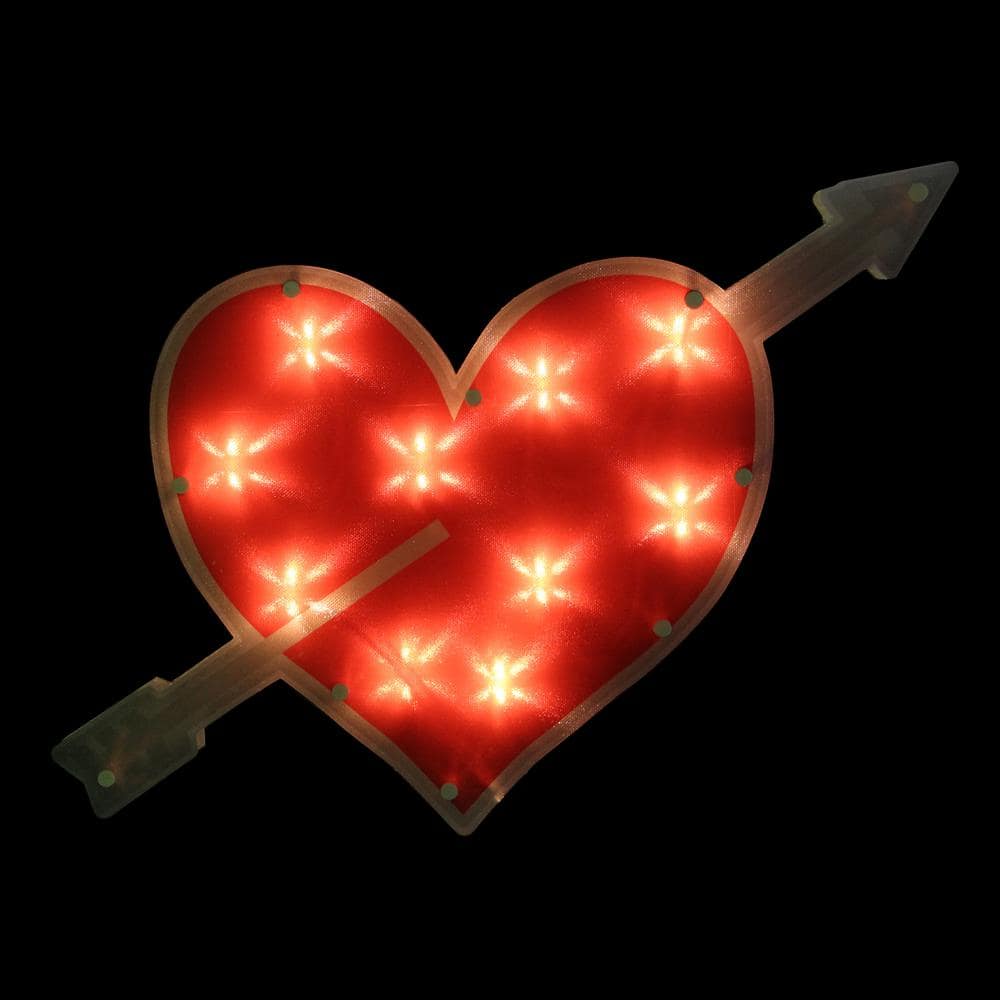 11 in. H x 18 in. L Lighted Red Heart with Arrow Valentine’s Day Window Silhouette Decoration - Hercitys