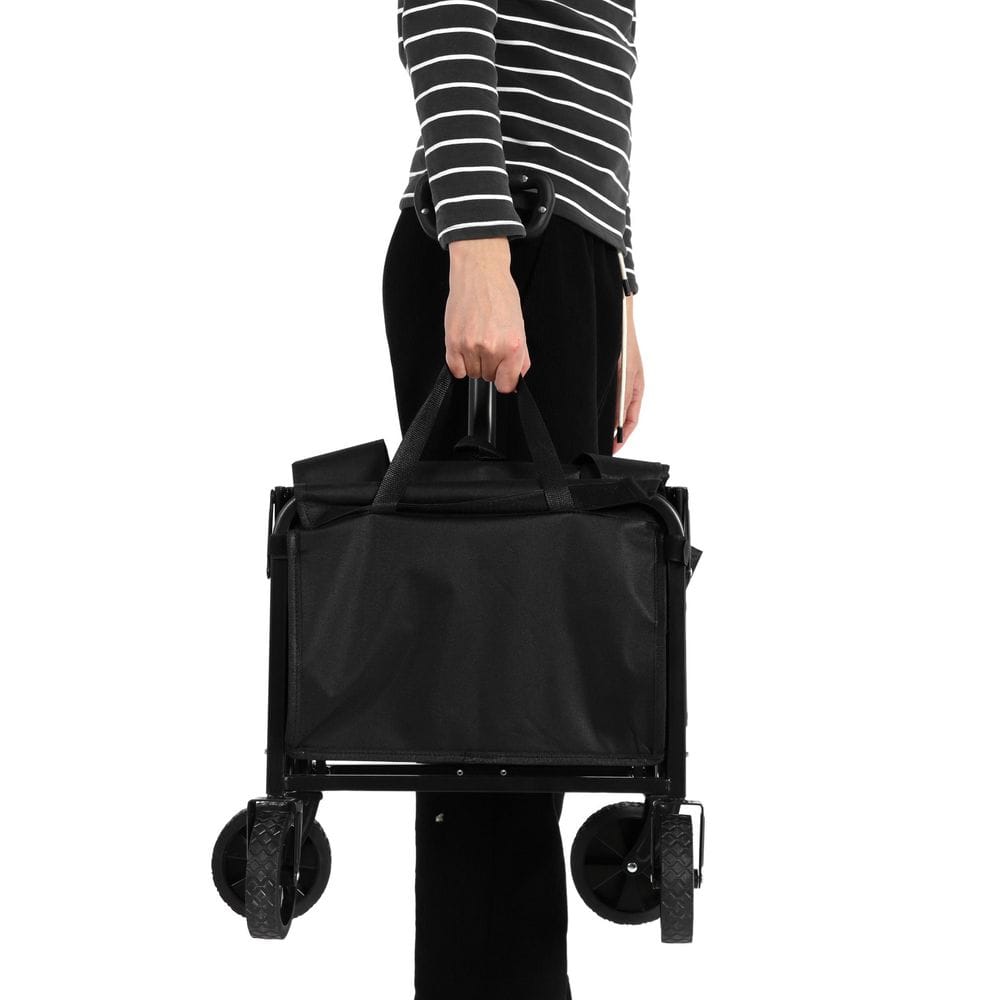 4.25 cu. ft. Black Fabric Folding Wagon Cart, Heavy Duty Garden Cart with All-Terrain Wheels and Adjustable Handle - Hercitys