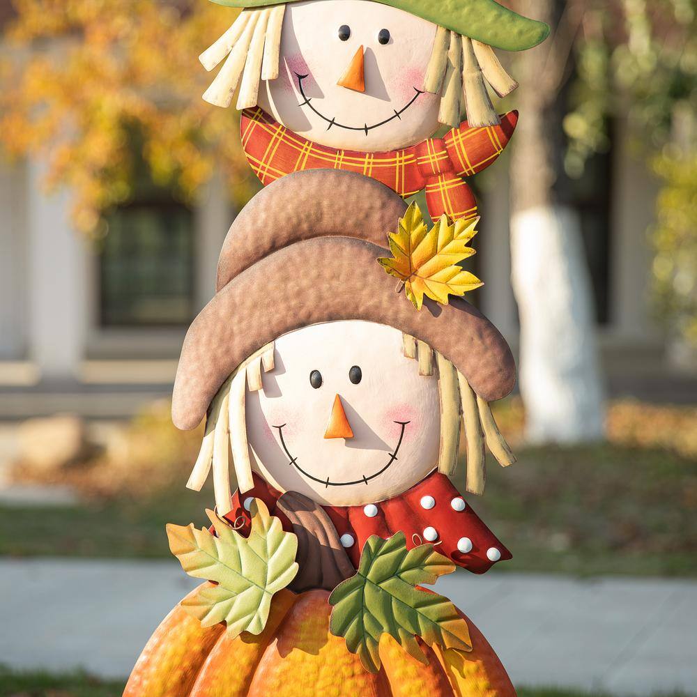 46 in. H Fall Metal Stacked Scarecrow and Pumpkin Yard Stake - Hercitys