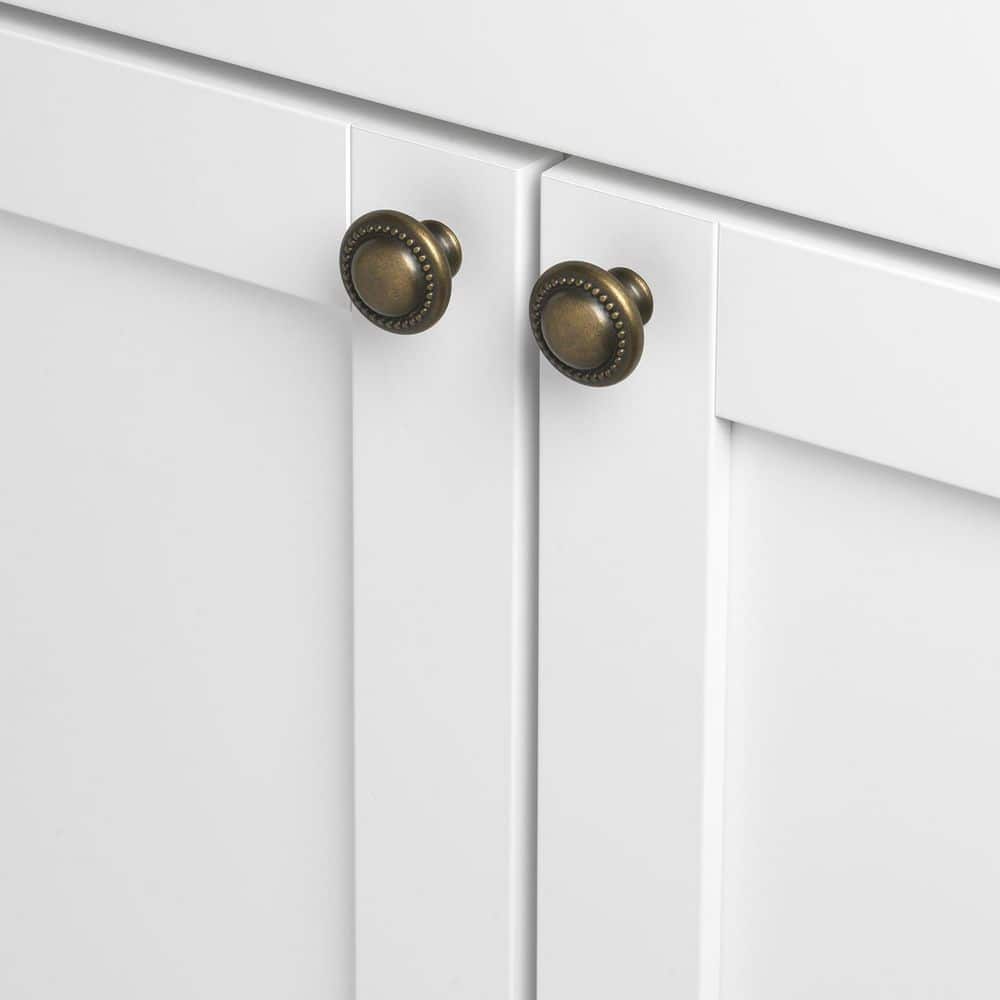 1-1/4 in. Dia Antique Brass Round Beaded Cabinet Knob (10-Pack) - Hercitys