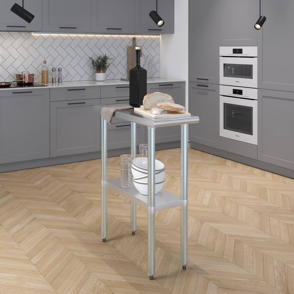 30 in. x 12 in. Stainless Steel Kitchen Utility Table with Adjustable Bottom Shelf - Hercitys