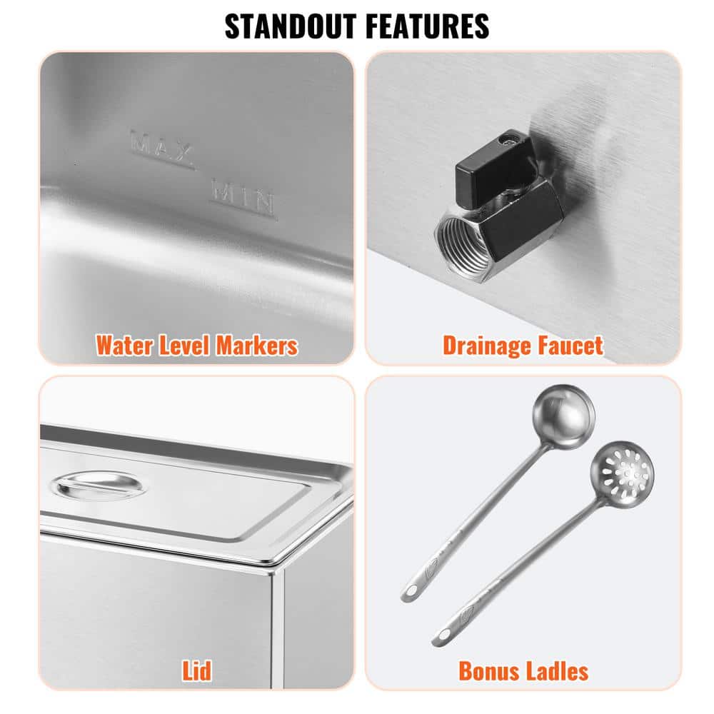 4-Pan Commercial Food Warmer 16.4 qt. Electric Steam Table 1200 Watt Countertop Stainless Steel Bain Marie, Silver - Hercitys