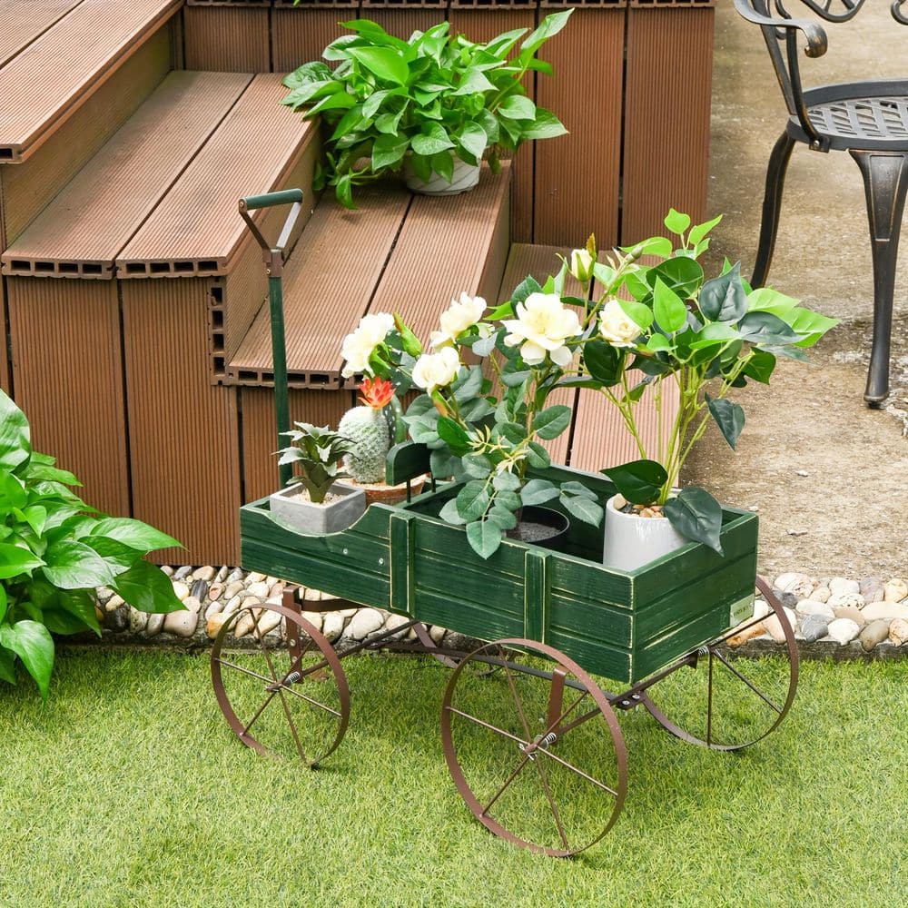 24.5 in. x 13.5 in. x 24 in. Green Fir Garden Planter Car with Metal Wheels - Hercitys