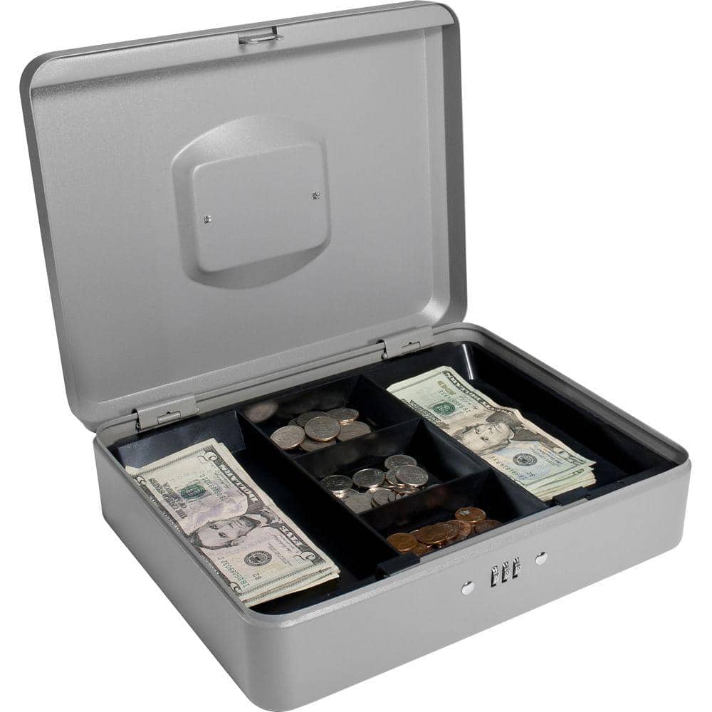 0.12 cu. ft. Cash Box Safe with Combination Lock, Grey - Hercitys