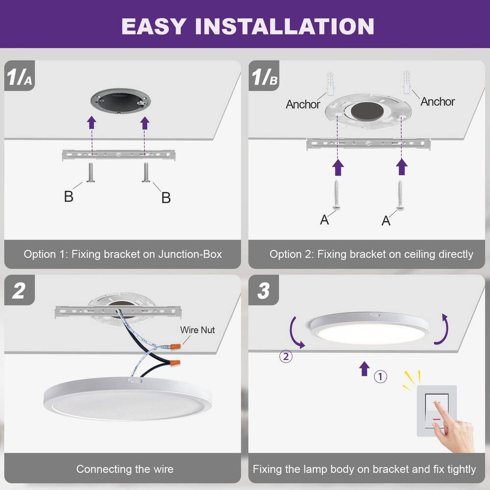 5 in. White New-Ultra-Low-Profile Edge lit Integrated LED 5CCT Selectable Flush Mount Light Surface Mount Light - Hercitys