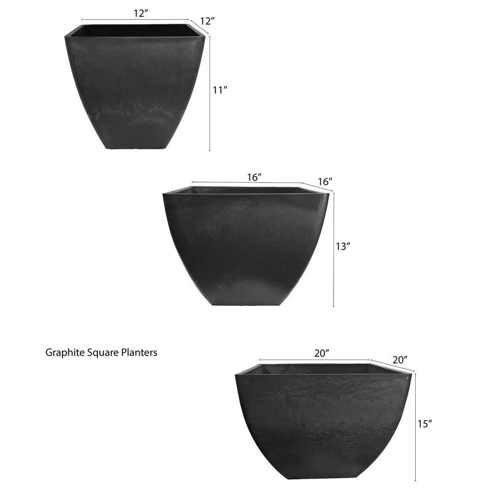 16 in. Square Indoor/Outdoor Graphite Polyethylene Planter - Hercitys
