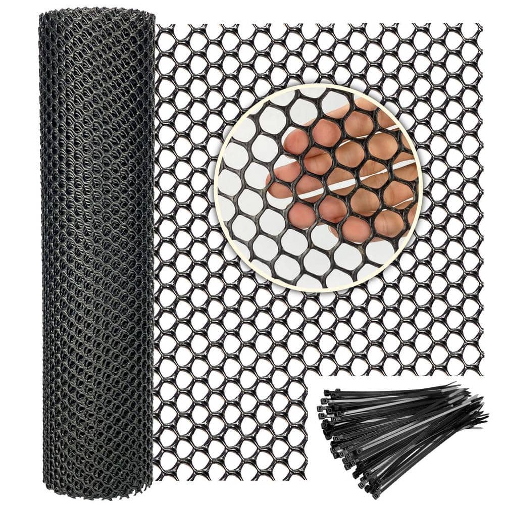 16 in. x 10 ft. Plastic Wire Mesh Garden Fence for Poultry & Gardening Black - Hercitys