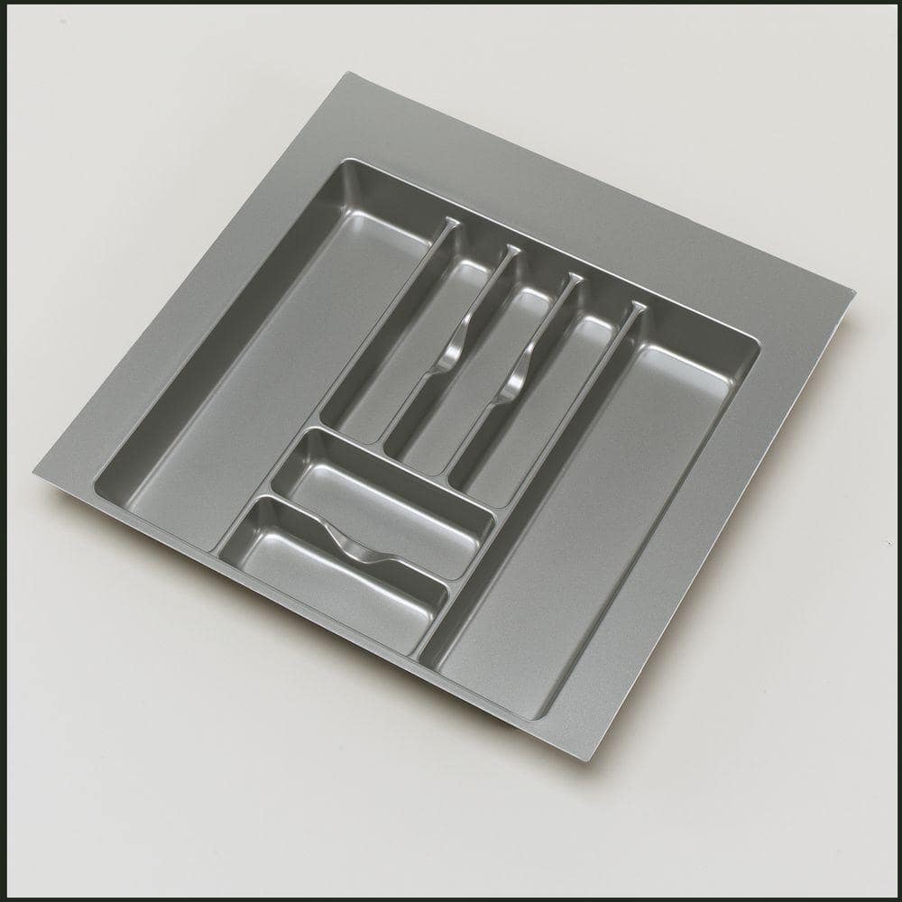 2.375 in. H x 14.25 in. W x 21.25 in. D Medium Glossy Silver Cutlery Tray Drawer Insert - Hercitys