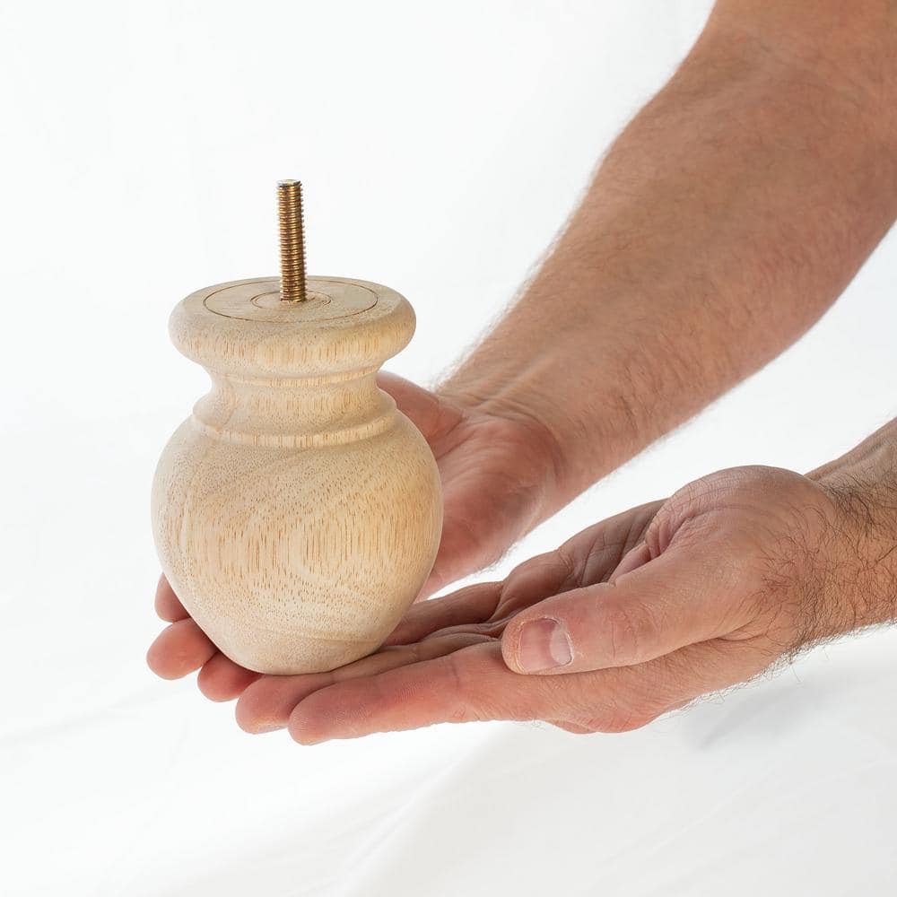 4 in. x 3-1/8 in. Unfinished Solid Hardwood Round Bun Foot (4-Pack) - Hercitys