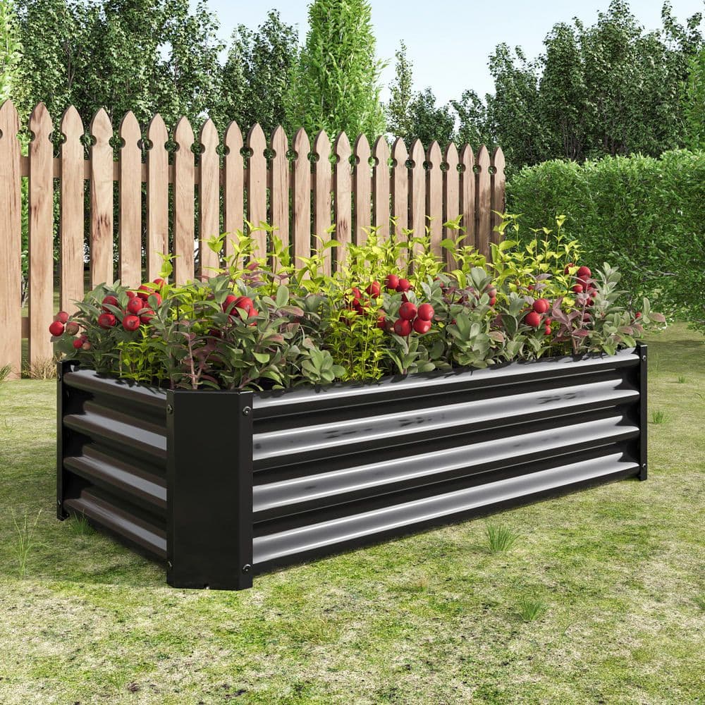 4 ft. x 2 ft. x 1 ft. Black Metal Rectangle Raised Garden Bed for Flowers Plants, Vegetables Herb - Hercitys
