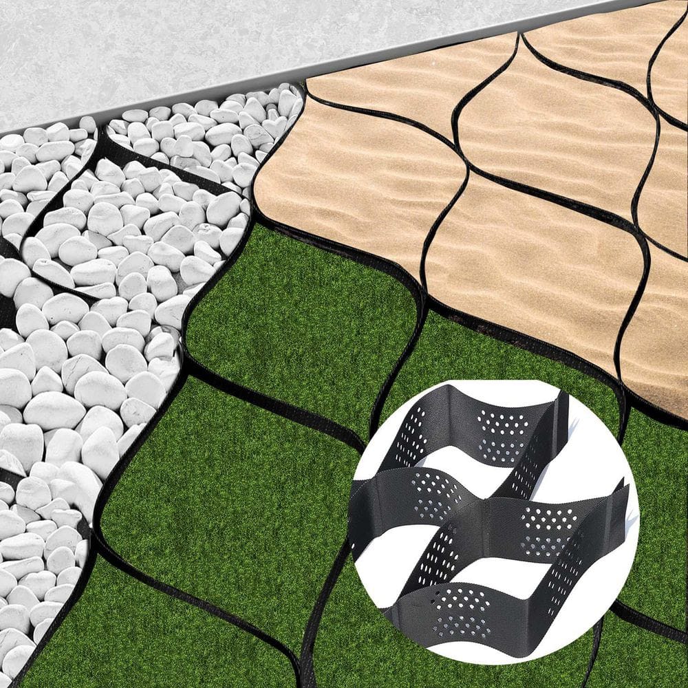 10 ft. x 16.5 ft. x 4 in. Plastic Ground Geo Grid Driveway Ground Pavers Geocell Gentle Slope Greening - Hercitys