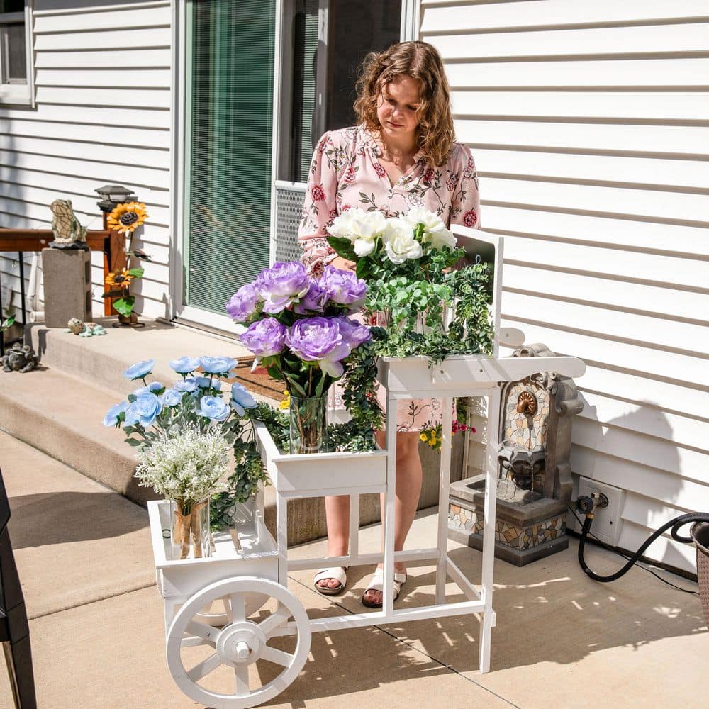 3-Tiered Fir Wood 9.5 in. L x 15 in. W x 2.75 in. H x 20.5 in. D Plant Stand with Chalkboard-White - Hercitys