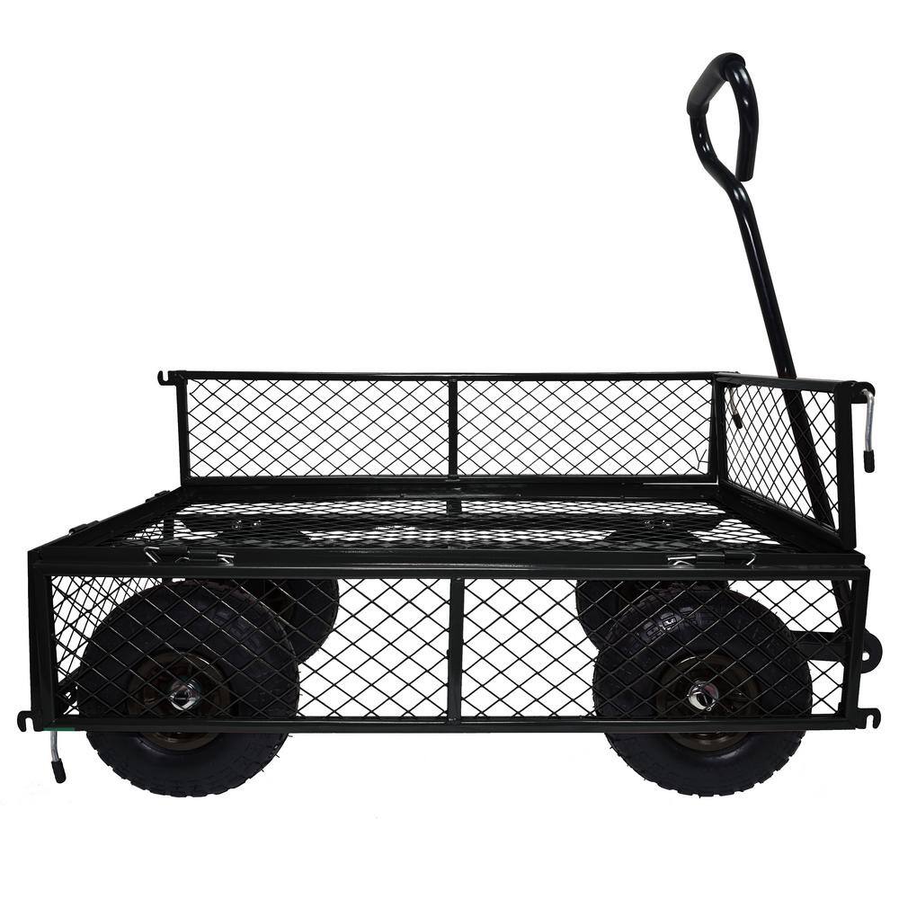 3 cu. ft. Removable Sides Steel Mesh Garden Cart with Pneumatic Wheels, 300 lbs. Capacity, Black - Hercitys