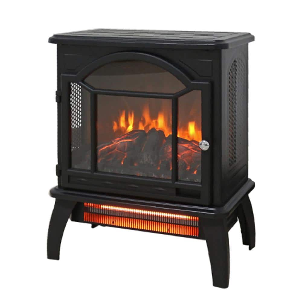 18 in. 400 sq. ft. 3D Flame Electric Infrared Quartz Fireplace Stove in Black with Remote Control - Hercitys