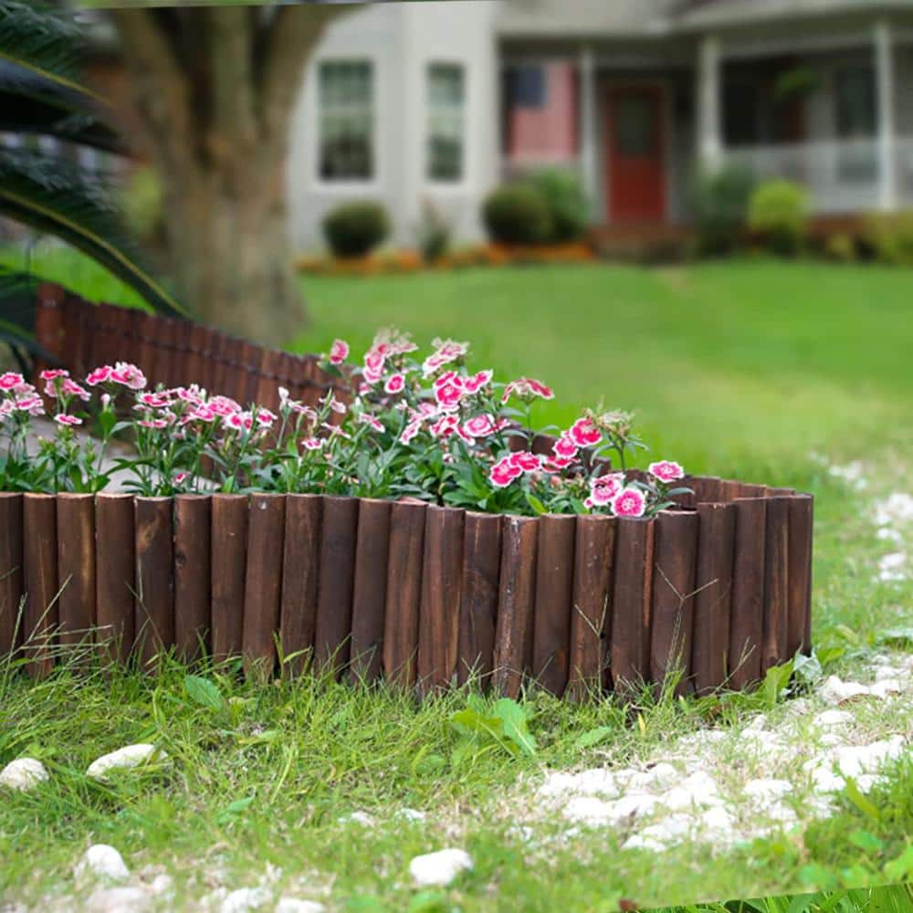 42 in. L x 11.81 in. W x 0.5 in H Outdoor Brown Burnt Wooden Short Fence Landscape Edging Flexible Decorative Border - Hercitys