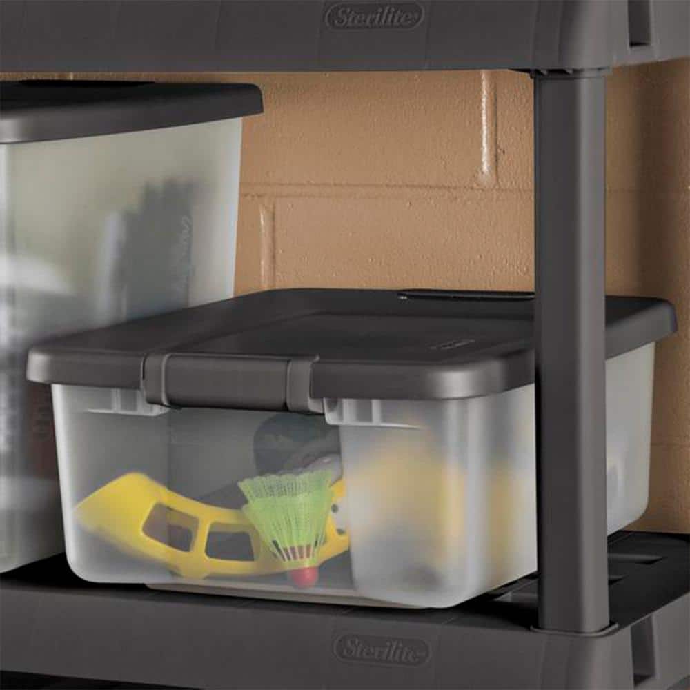 25-Quart Shelf Tote with Flat Gray Lid and Platinum Latches (12 Pack) - Hercitys