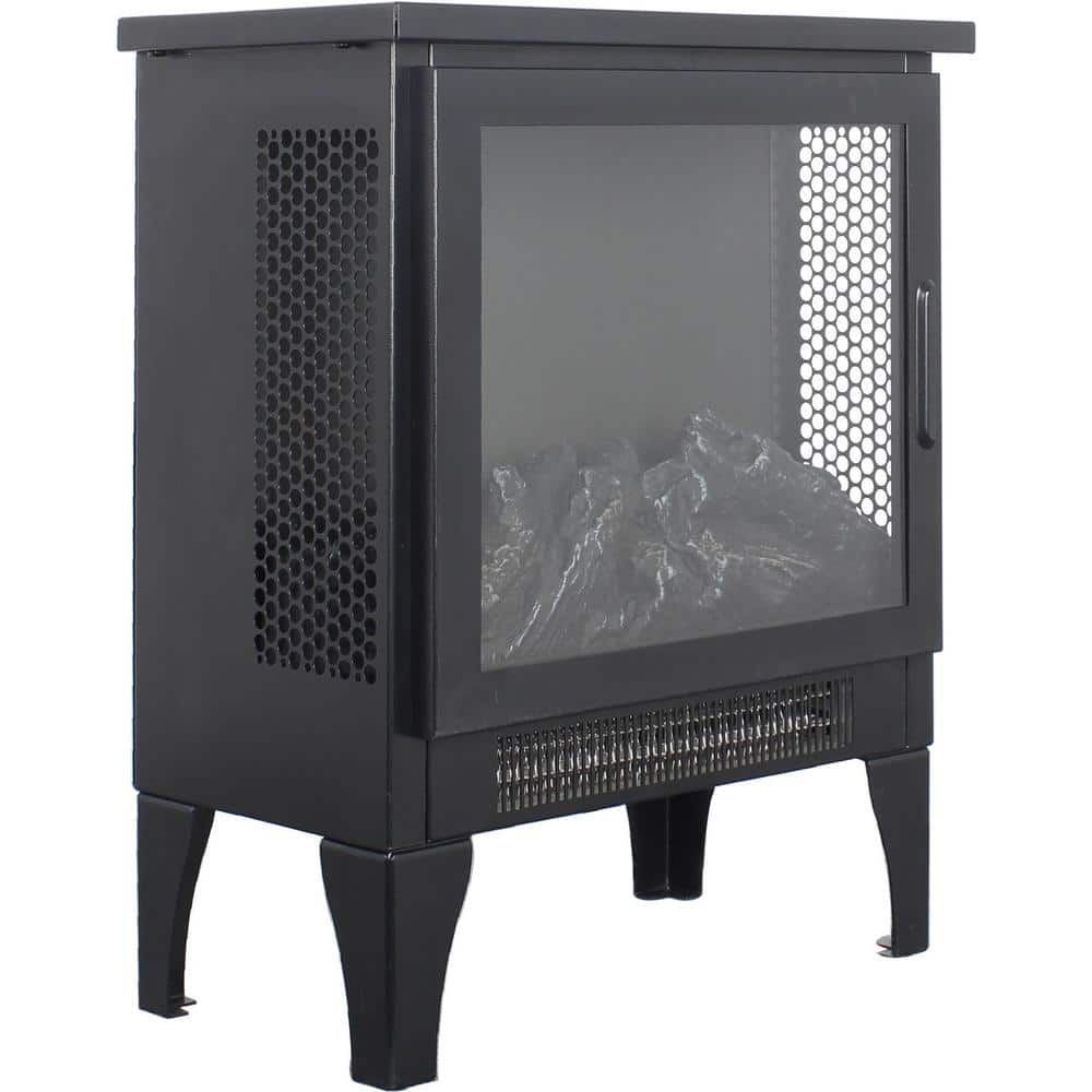 15 in. Black Freestanding 3D Flame Electric Infrared Quartz Fireplace Stove - Hercitys
