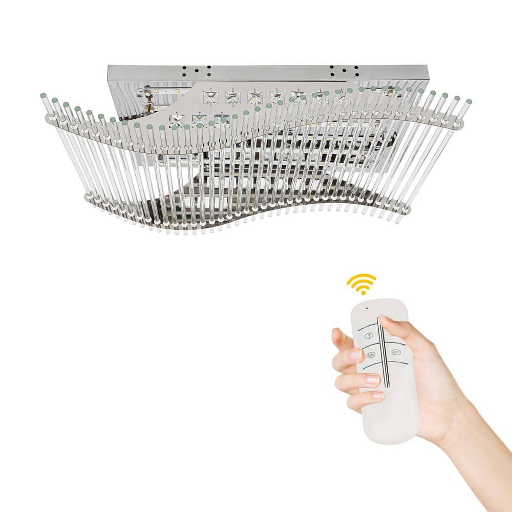 25.6 in. Silver Modern 3-Color K9 Crystal Flush Mount Ceiling Light with Remote, for Living Room Bedroom - Hercitys