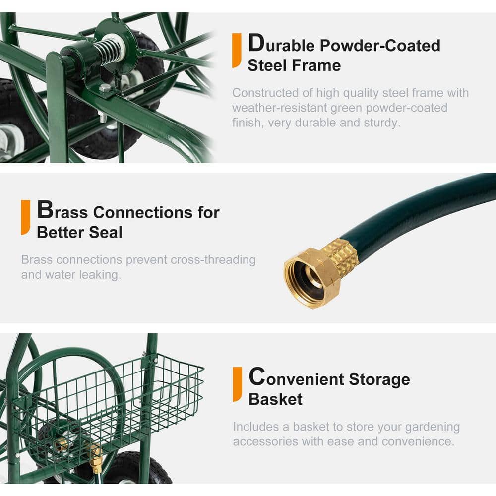 250 ft. Green Steel 4-Wheel Garden Hose Reel Cart - Hercitys