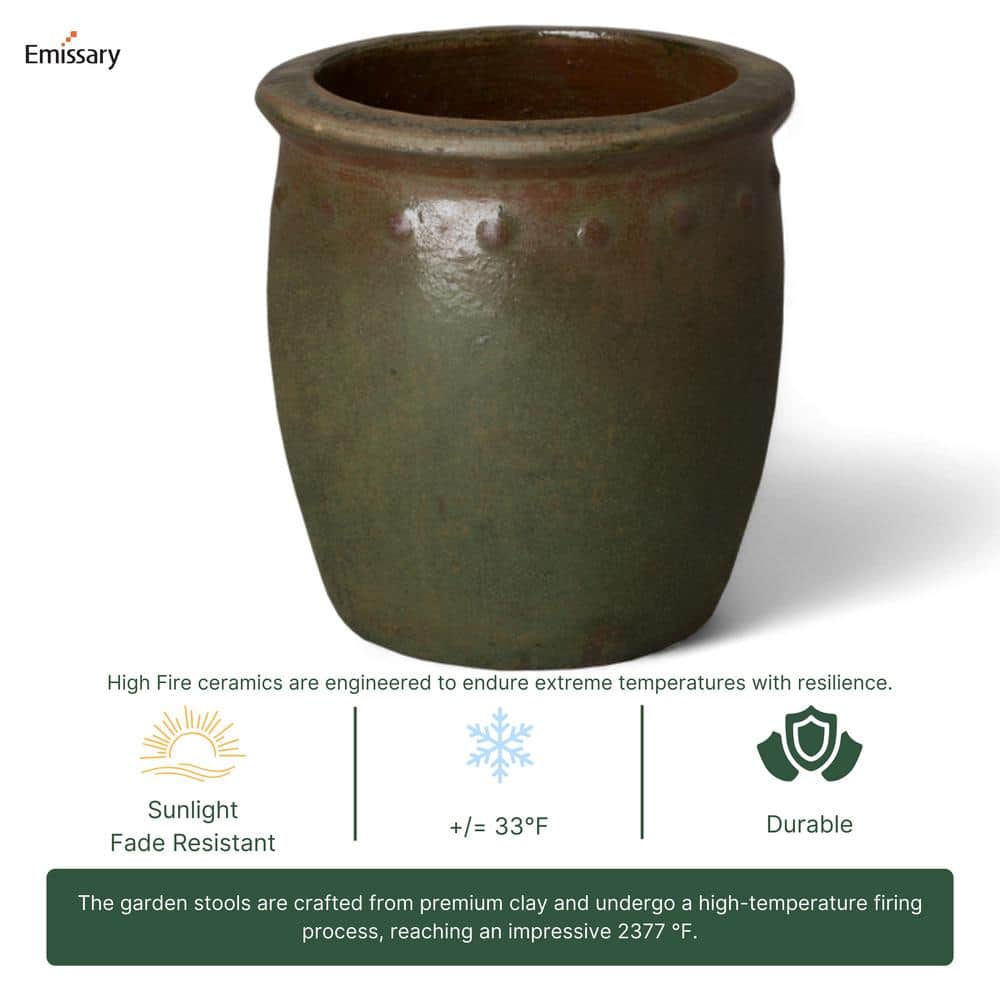 15 in. D x 15 in. H Green Wash Ceramic Round Planter with Drainage Hole - Hercitys