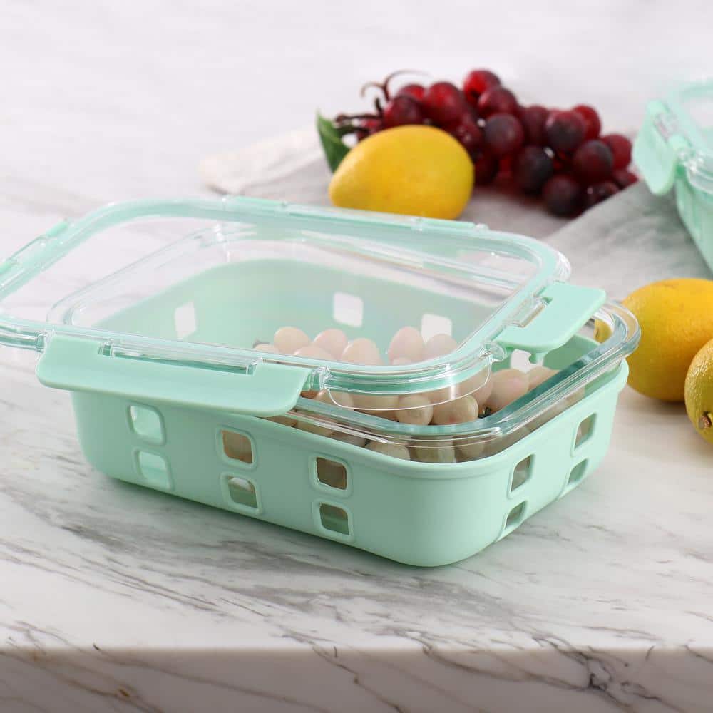 35 Ounce Glass Container with Snap On Lid in Mint - Hercitys