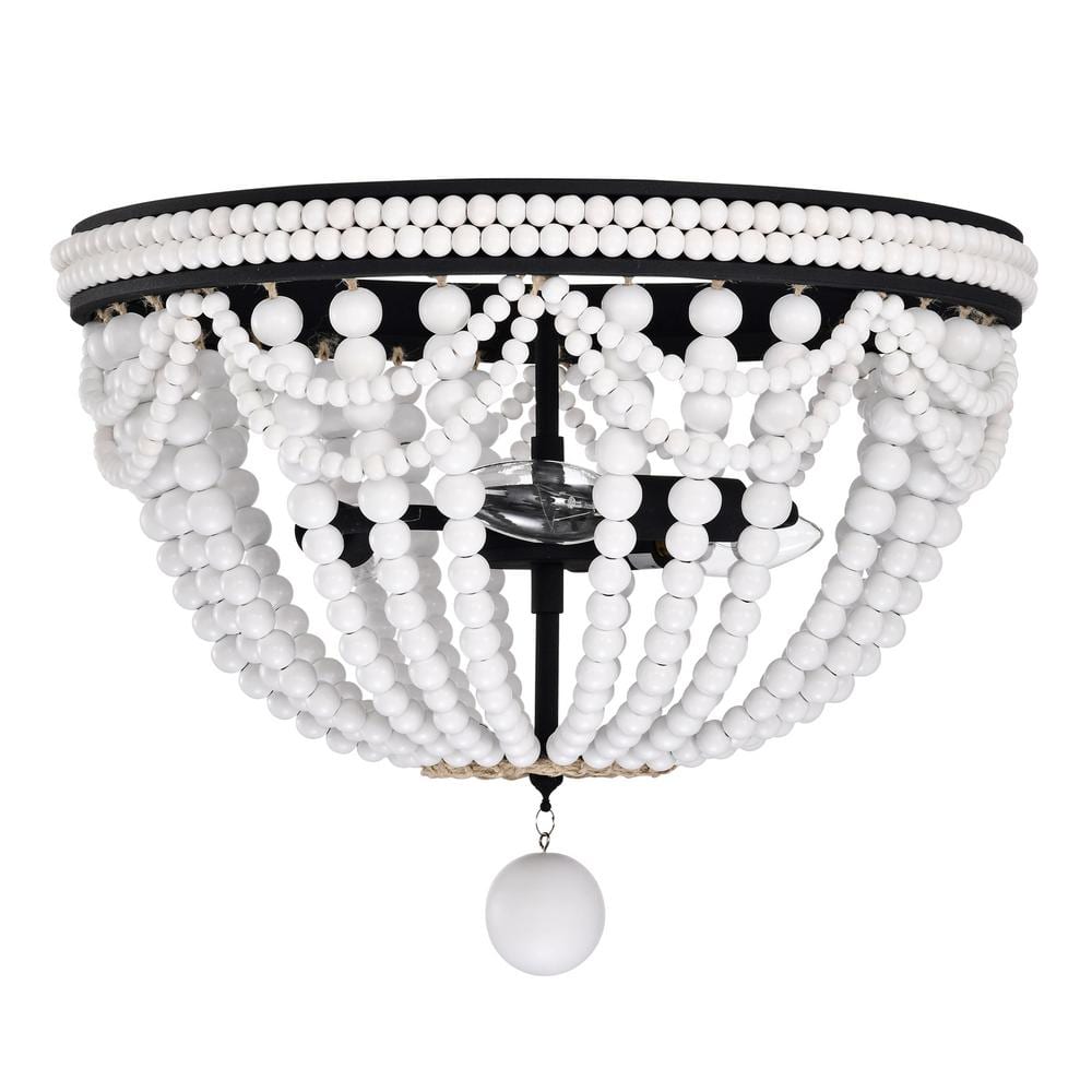 16 in. 3-Light Indoor Hudson Iron Black and Gloss White Flush Mount with Light Ki - Hercitys