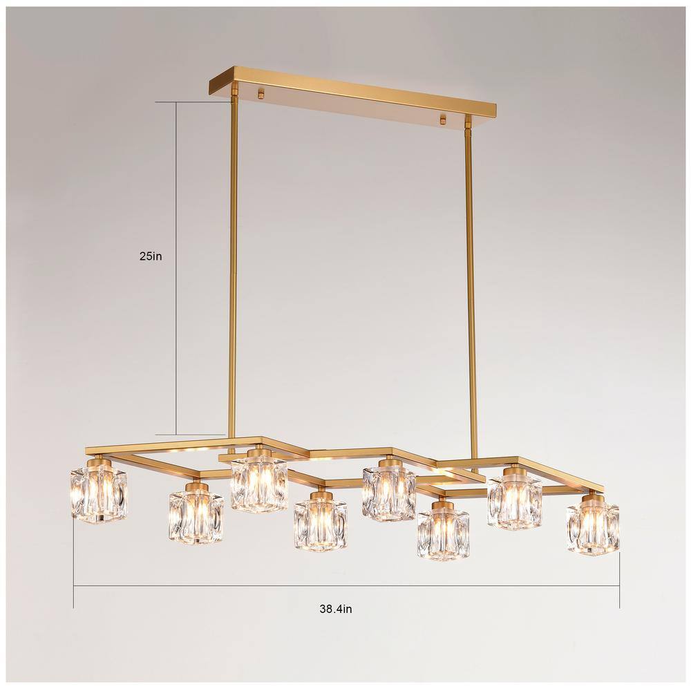 38.4 in. 8-Light Gold Modern Semi-Flush Mount Crystal Chandelier With Crystal Shade and 8-G9 Bulbs Included - Hercitys