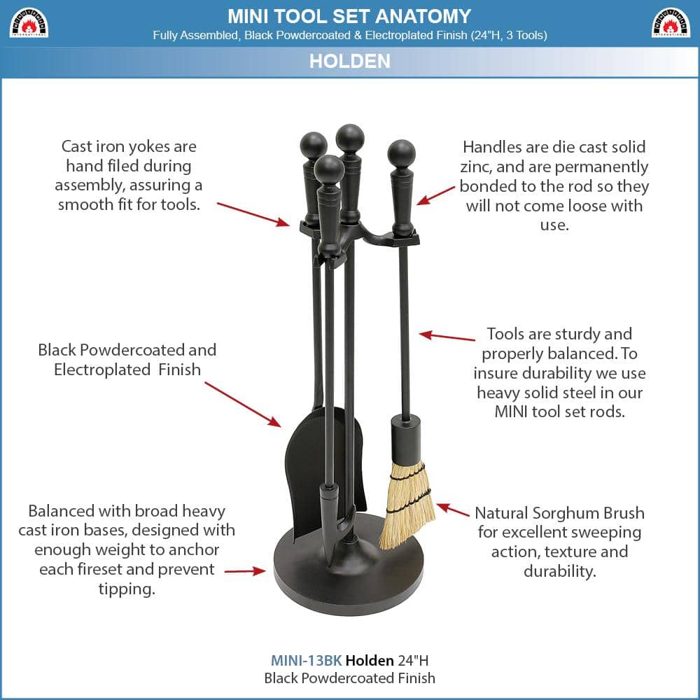 22 in. Tall Black Holden 4-Piece Mini Fireplace Tool Set - Hercitys