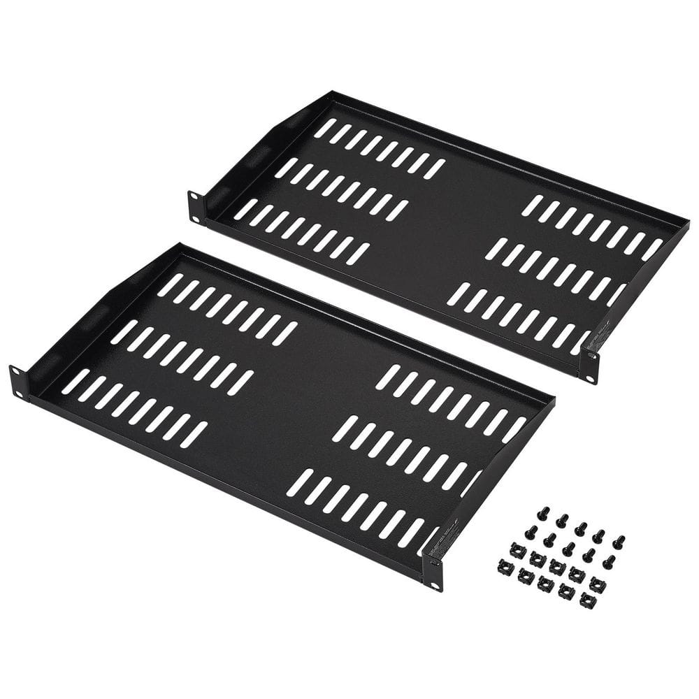 2-Pieces 1U Server Rack Shelf 19×1.7×10″ Household Shelving Unit Vented Cantilever Steel Rack Mount Shelf 1-Tier(Black) - Hercitys