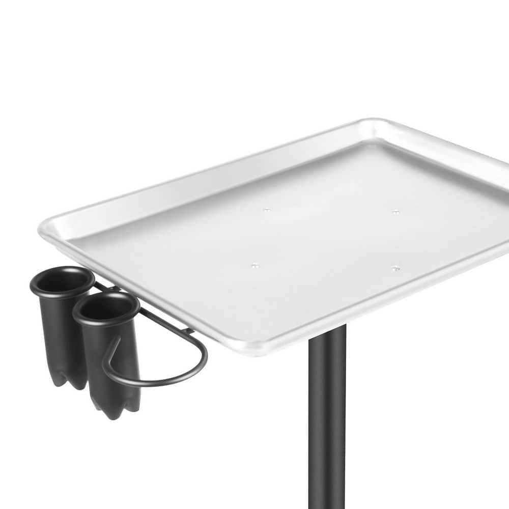 1-Tier Metal Height Adjustable 5-Wheeled Salon Tray in Silver - Hercitys