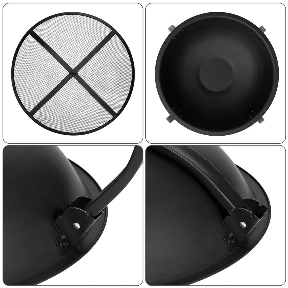 22 in. W x 18.1 in. H Foldable Round Metal Wood Burning Fire Pit in Black - Hercitys