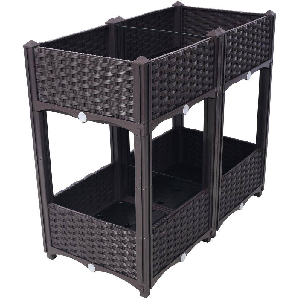 31.5 in. x 15.7 in. x 27.7 in. Plastic Planter Raised Beds, Elevated Planter Garden Box with Drainage Plug, Brown - Hercitys