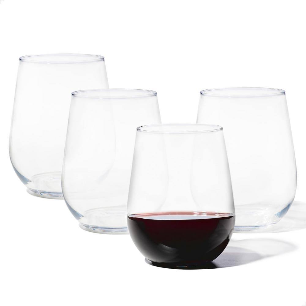 22 oz. Clear Glassware Set ((set of 4))-Stemless Large Red and White Wine Glass, Hand Blown Lead Free Crystal - Hercitys