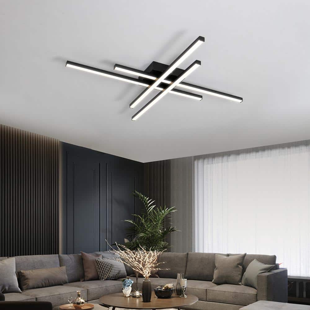 38 in. 4-Light Matte Black Integrated LED Flush Mount - Hercitys