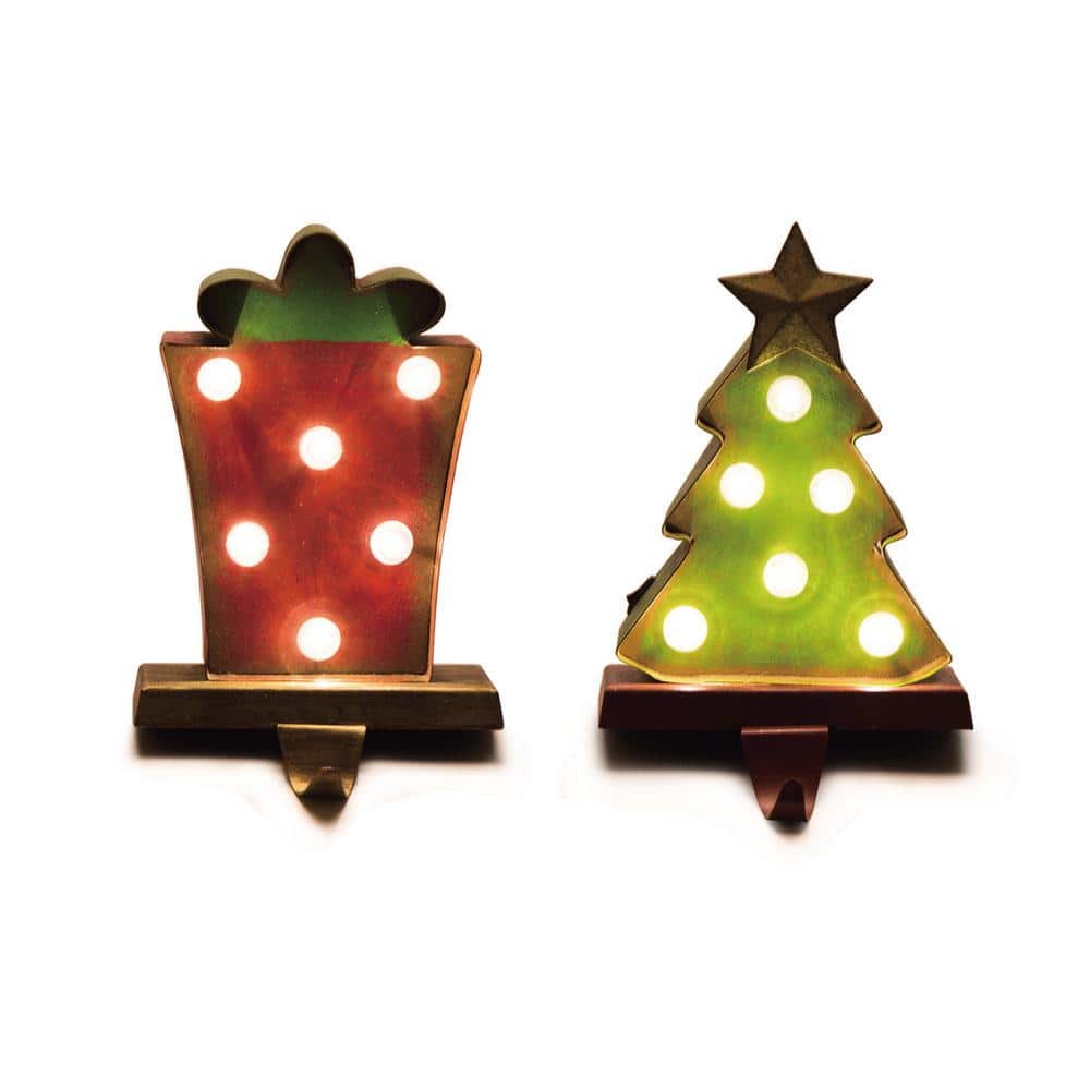 4.92 in. L x 3.54 in. W x 7.48 in. H Marquee LED Tree and Gift Box Stocking Holder Set of 2 - Hercitys