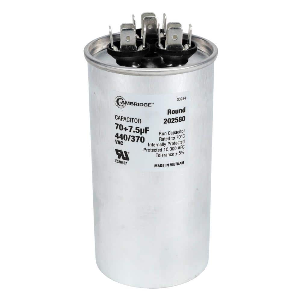 2.17 in. x 2.17 in. x 4.13 in. Aluminum 70 Plus 7.5 MFD, 440-Volt/370-Volt Dual Round Run Capacitor (1-Pack) - Hercitys