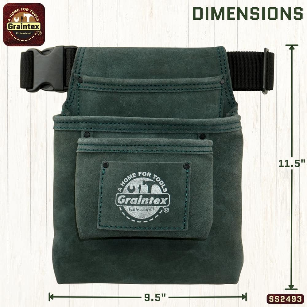 3-Pocket Hunter Green Suede Leather Nail and Tool Pouch w/Belt - Hercitys