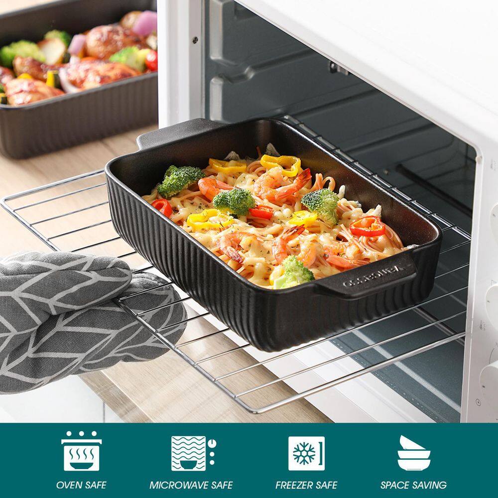 4-Piece Black Rectangular Stoneware Baking Dish Set with Handles Casserole and Lasagna Pan Bakeware - Hercitys