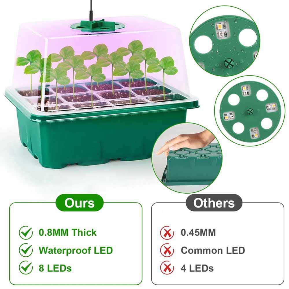 1-Set Seed Starter Tray With Grow Light Humidity Dome Germination Kit 5-Level Brightness 4 Timers (5Pcs Trays) - Hercitys