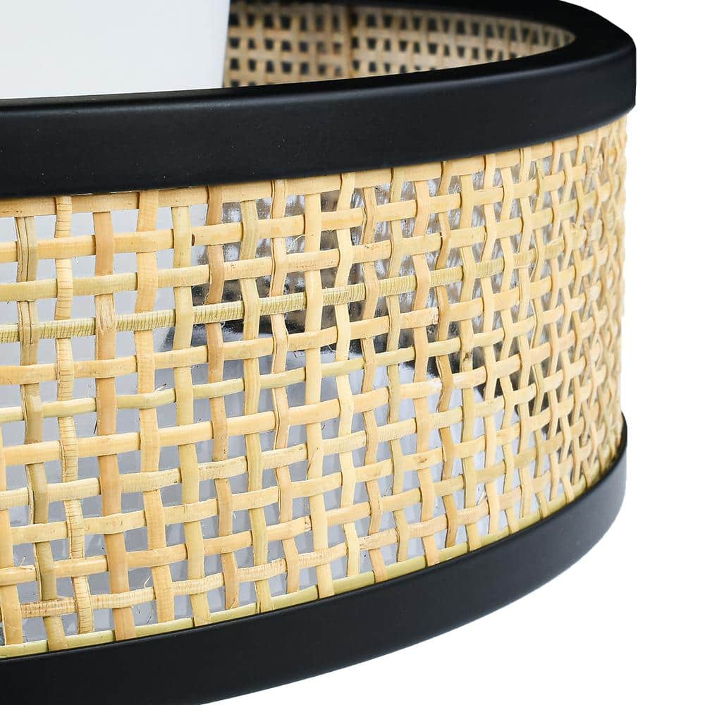 13 in. Modern Farmhouse Rattan LED Flush Mount 1100 Lumens Adjustable CCT - Hercitys