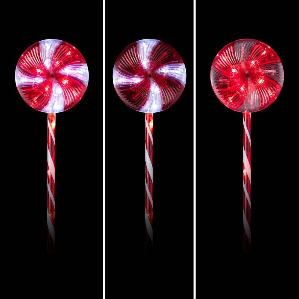 28 in. Tall Candy Cane Pathway with Red and White LED Lights, Set of 3 - Hercitys