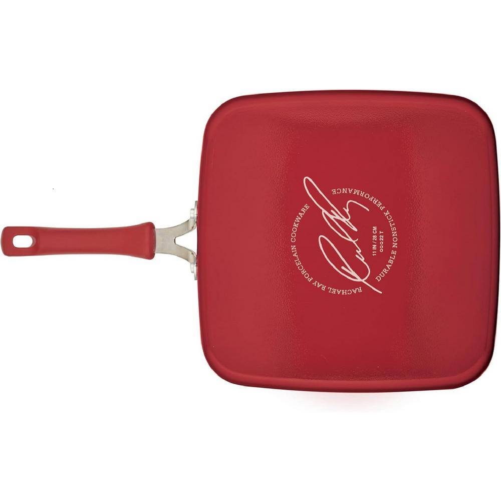 11 in. Enameled Aluminum Triple Layer Non-Stick Gas Electric Stovetop Compatible Easy to Clean Square Grill Pan in Red - Hercitys