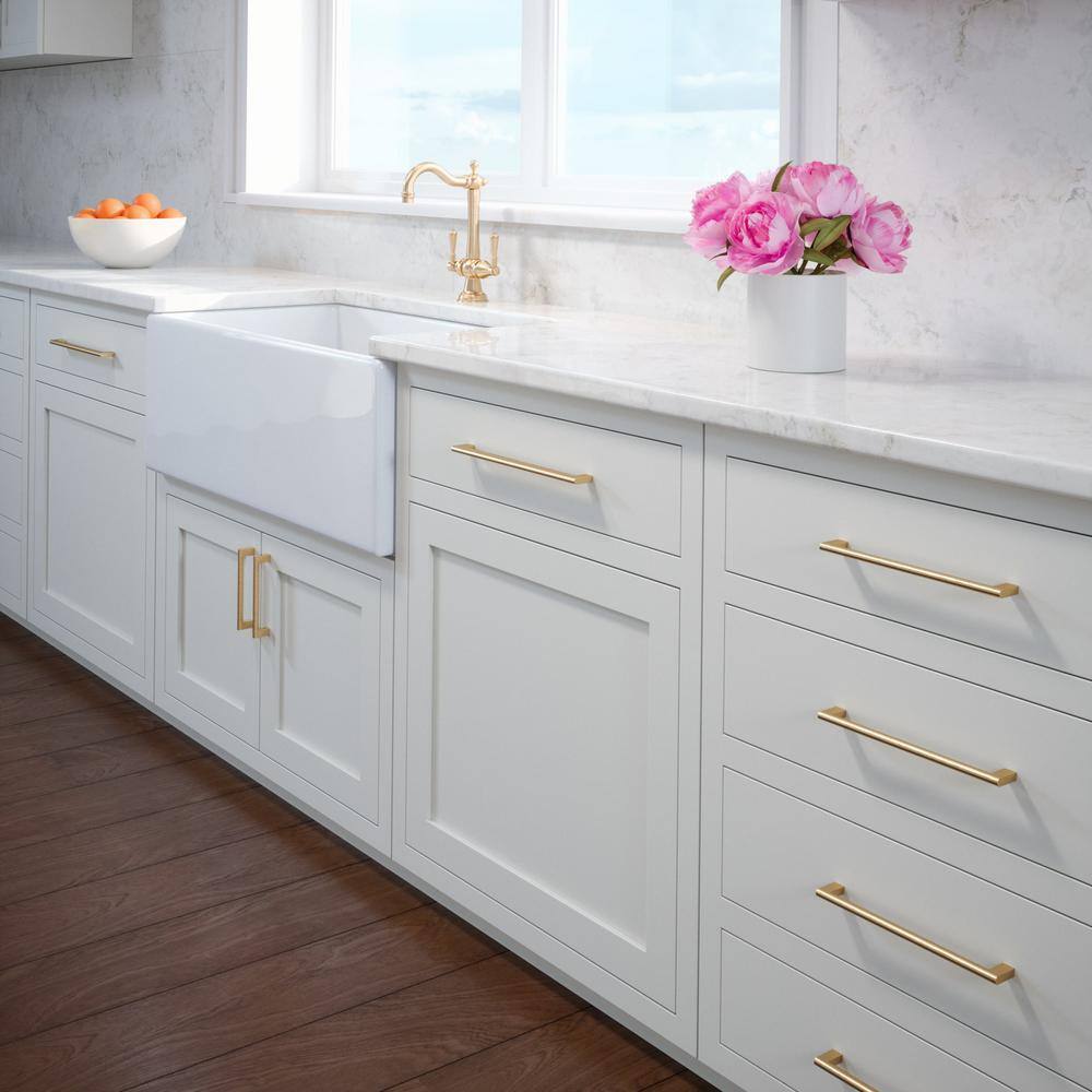 10-Pack Vail 10 in. (254 mm) Center-to-Center Modern Satin Brass Bar Drawer Pull - Hercitys