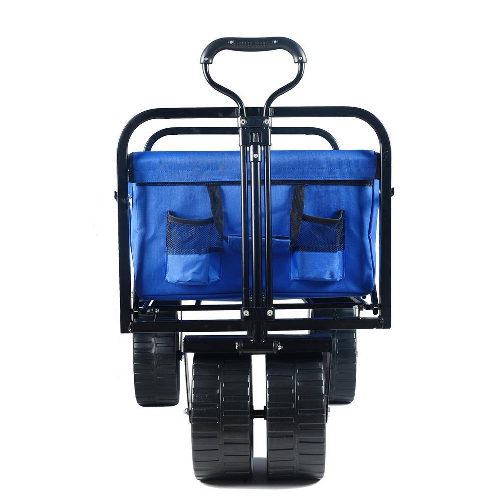 3.86 cu. ft. Blue Metal Folding Garden Cart with All-Terrain Wheels - Hercitys